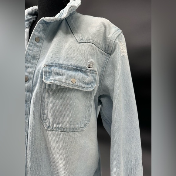 Zara Relaxed Fit Denim Distressed Ripped Jean Jacket Size XL - Picture 3 of 11